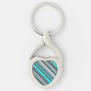 Cute grått aqua aztec mönster twisted heart silverfärgad nyckelring