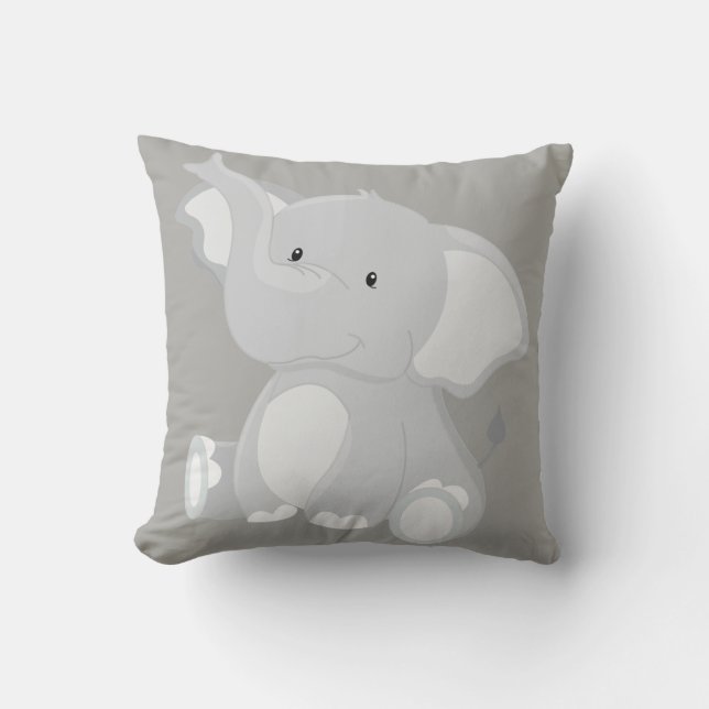 Cute Grått Baby Elephant Kudde (Framsida)