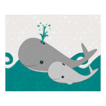 Cute Grått Baby Whale på Vinkara Tecknaden