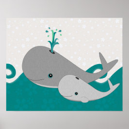 Cute Grått Baby Whale på Vinkara Tecknaden Poster