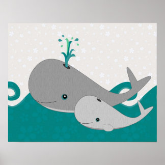 Cute Grått Baby Whale på Vinkara Tecknaden Poster