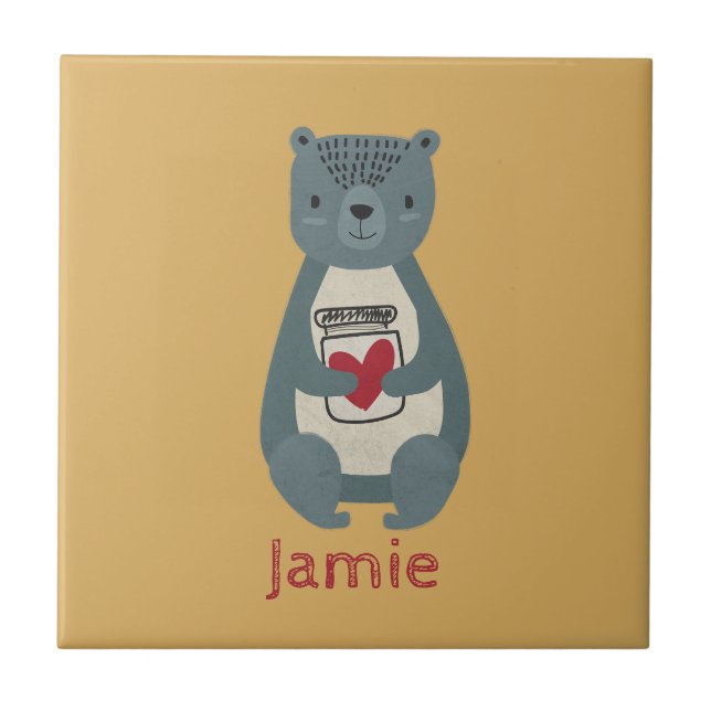 Cute Grått Bear Kakelplatta (Framsidan)