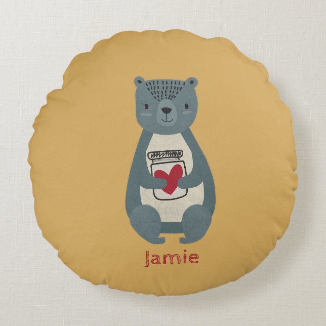 Cute Grått Bear Rund Kudde (Framsidan)