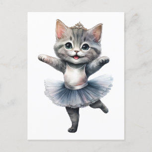 Cute grått cat ballerina dansballet helg vykort