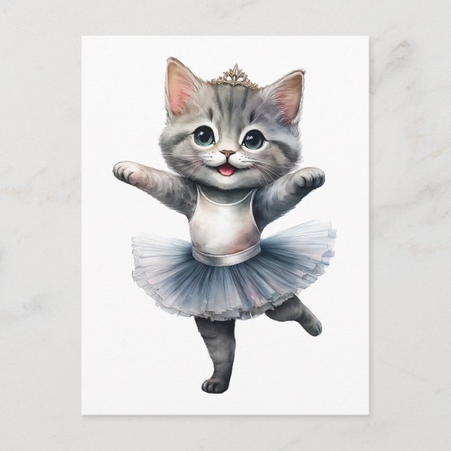 Cute grått cat ballerina dansballet helg vykort (Framsida)