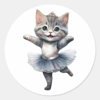 Cute grått cat ballerina dansballet runt klistermärke