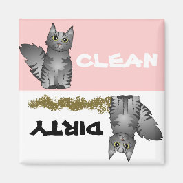 Cute Grått Cat Clean Dirty Dishwasher Magnet