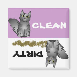 Cute Grått Cat Clean Dirty Dishwasher Magnet