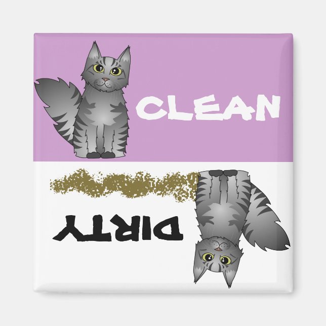 Cute Grått Cat Clean Dirty Dishwasher Magnet (Framsidan)