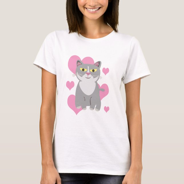 Cute Grått Cat Kärlek Tecknad Pet Art Design T Shirt (Framsida)