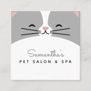 Cute Grått Cat Kitten Ansikte Djuromsorg Salon & S Fyrkantigt Visitkort