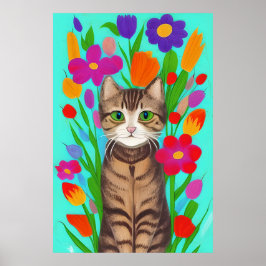 Cute Grått Cat med färgämnen Poster