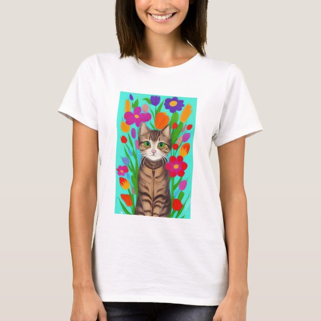 Cute Grått Cat med färgämnen T Shirt (Framsida)