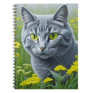 Cute Grått Cat med Gult Ögon Ai Art Anteckningsbok