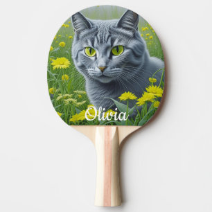 Cute Grått Cat med Gult Ögon Personlig Pingisracket