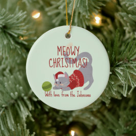 Cute Grått Cat med julklapp Julgransprydnad Keramik