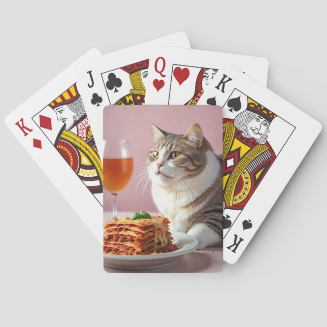 Cute Grått Cat med Lasagna och Vin glas Casinokort (Baksidan)
