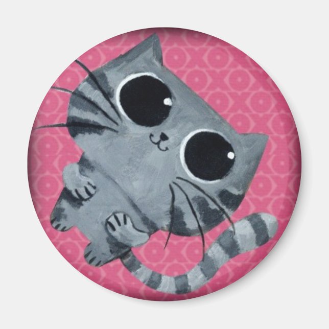 Cute Grått Cat med stor svart öga Magnet (Framsidan)