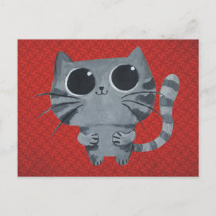 Cute Grått Cat med stor svart ögon Vykort
