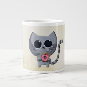 Cute Grått Cat och Donut Jumbo Mugg