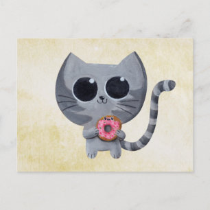 Cute Grått Cat och Donut Vykort