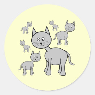 Cute Grått Cats. Tecknad om Cream. Runt Klistermärke