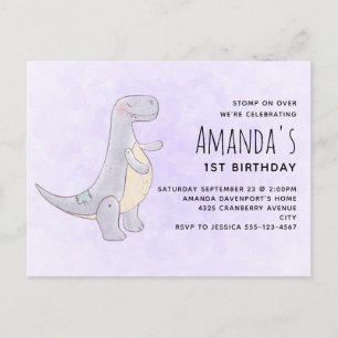 Cute Grått Dinosaur Leksak Watercolor Birthday Inbjudan Vykort