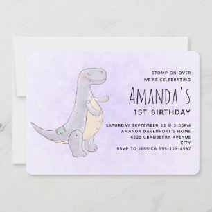 Cute Grått Dinosaur Leksak Watercolor Birthday Inbjudningar