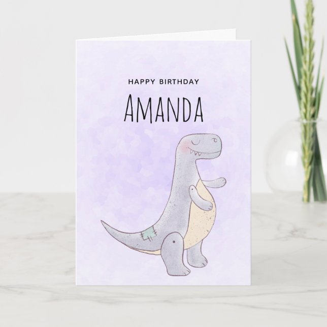 Cute Grått Dinosaur Leksak Watercolor Birthday Kort (Framsida)