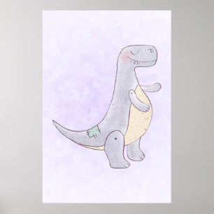 Cute Grått Dinosaur Leksak Watercolor Poster