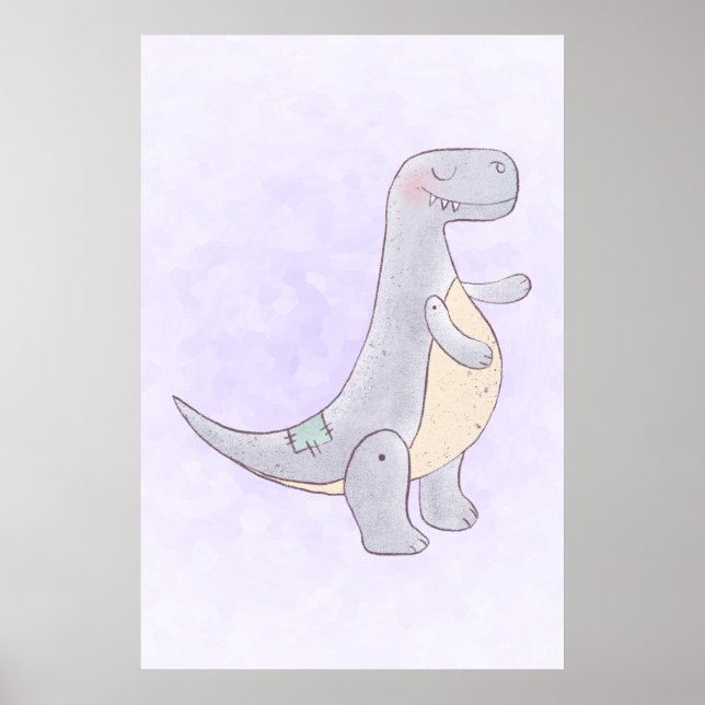Cute Grått Dinosaur Leksak Watercolor Poster (Framsidan)