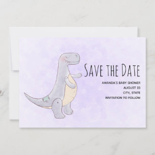 Cute Grått Dinosaur Leksak Watercolor Spara Datumet
