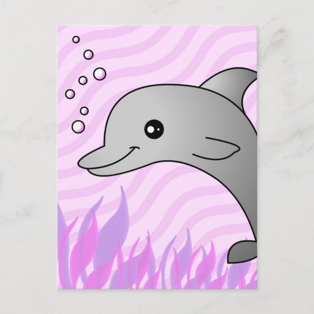 Cute Grått Dolphin i Rosa Vatten Vykort (Framsida)