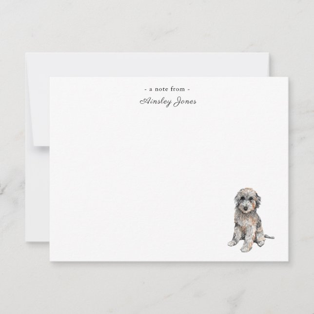 Cute Grått Doodle-hund, platta anteckningskort (Framsida)