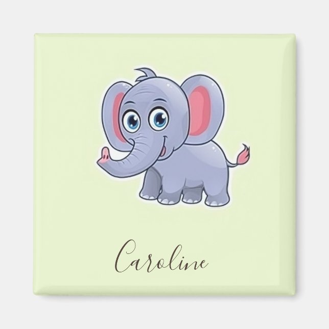 Cute grått-elefant grönt magnet (Framsidan)