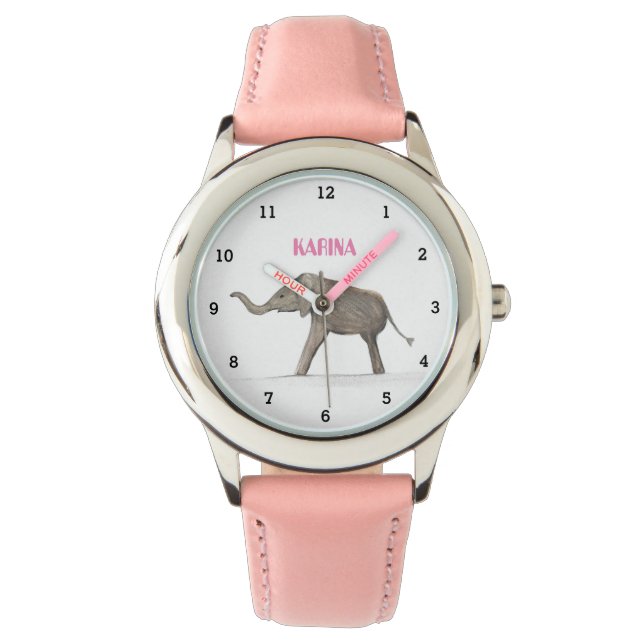 Cute Grått Elephant Animal Girly Kids Armbandsur (Framsida)