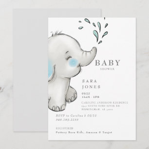 Cute Grått Elephant Baby Shower Inbjudningar