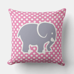 Cute Grått Elephant on Polka Dot mönster plantskol Kudde