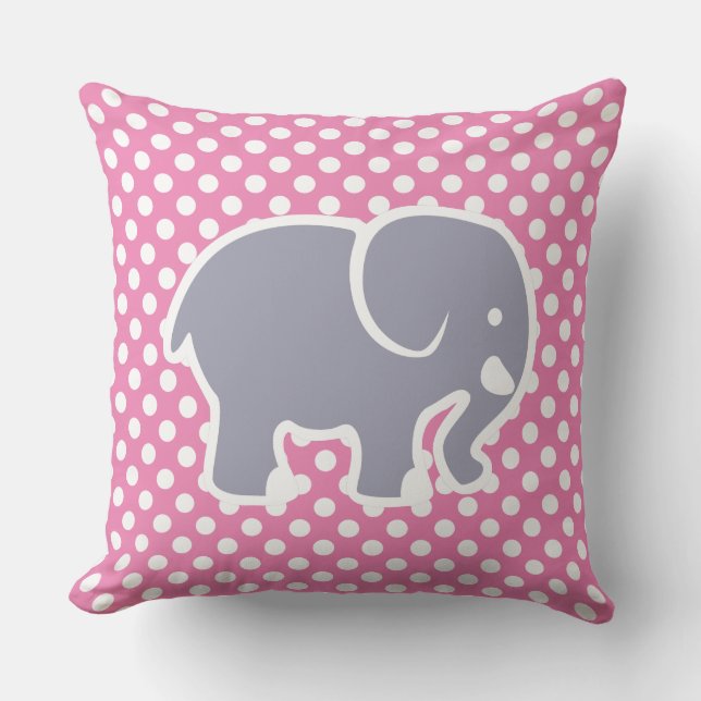 Cute Grått Elephant on Polka Dot mönster plantskol Kudde (Framsida)