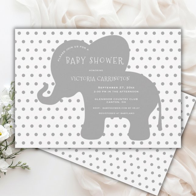 Cute Grått Elephant Polkadots Baby Shower Inbjudningar (Skapare uppladdad)