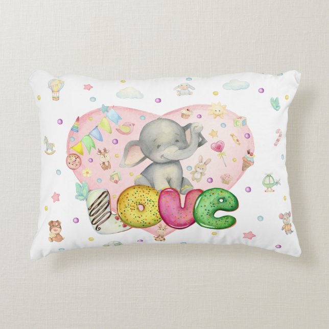 Cute Grått Elephant Prydnadskudde (Framsidan)