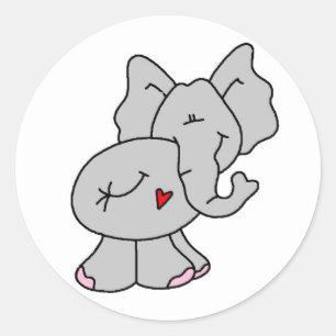 Cute Grått Elephant Runt Klistermärke