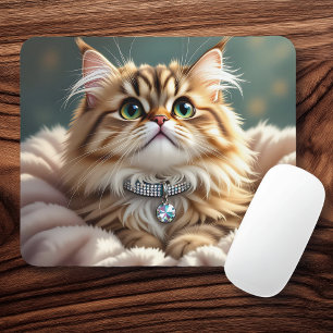 Cute Grått Fluffy Tabby katt med Diamond Collar Musmatta