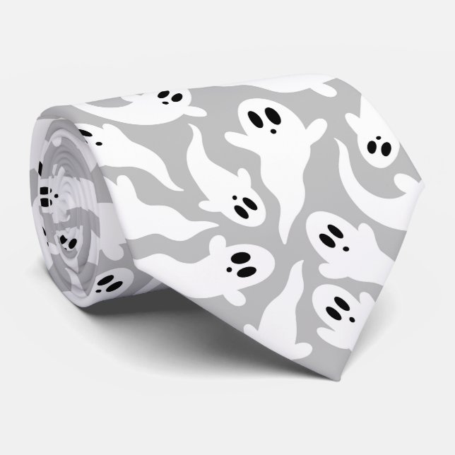 Cute Grått Ghost Halloween Mönster Slips (Rullad)