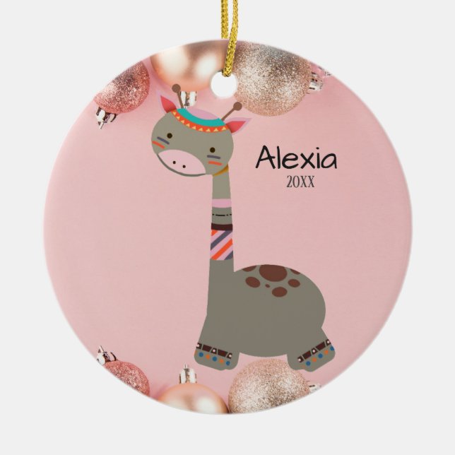 Cute Grått Giraffe jul Ornament (Framsidan)