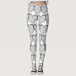 Cute Grått Heart Mönster White Leggings