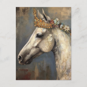Cute Grått Horse i Krona och Flowers Vykort