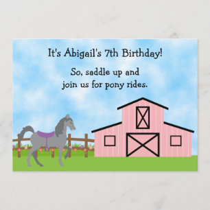Cute Grått Horse Pony Rides Girls Birthday Inbjuda Inbjudningar