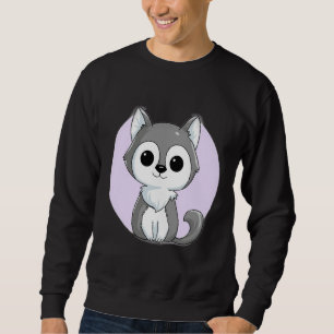 Cute Grått Husky Lång Ärmad Tröja