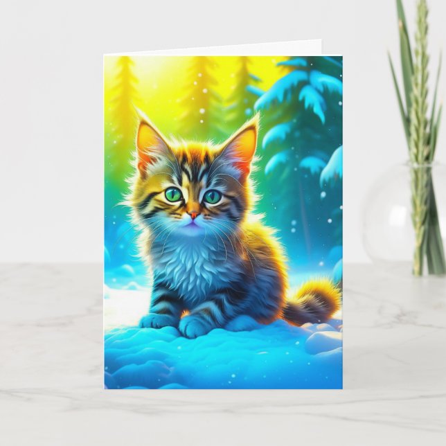 Cute Grått jul Kitten Helgdag Blessings Kort (Framsida)